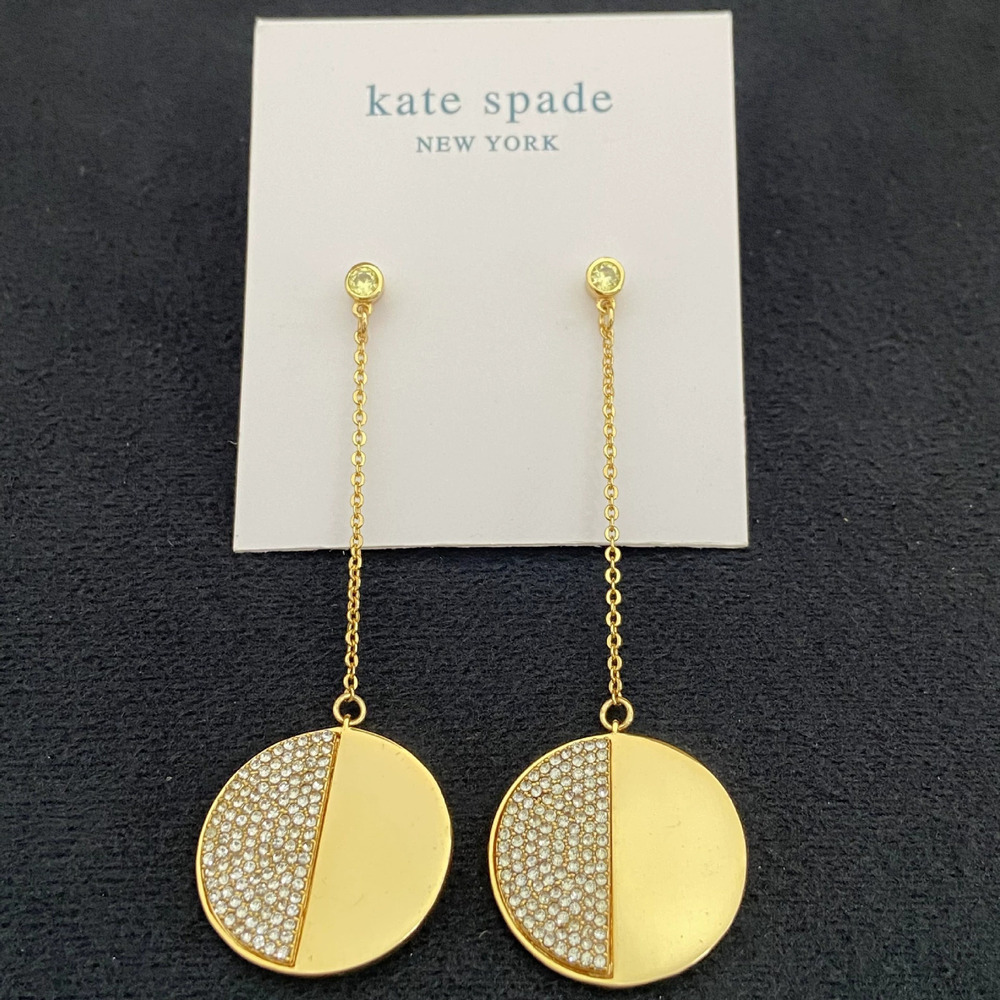 Kate SPADE Rhinestone Round Metal Drop Earrings - Picture 8 of 8